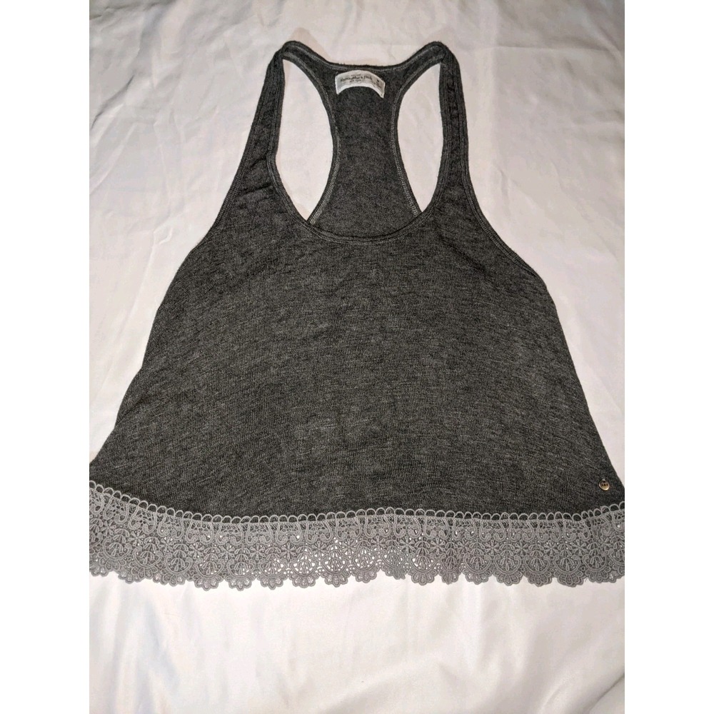 Abercrombie & Fitch Womens Gray Racerback Tank Top Lace Trim Flared Size M